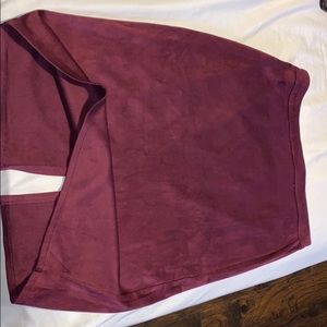 Burgundy suede skirt.